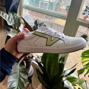 Vans White Sneaker and Olive green Accents